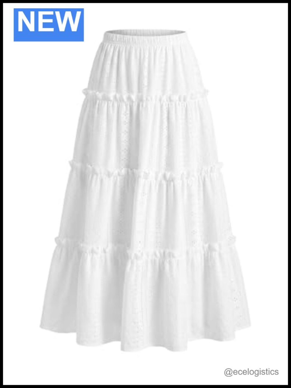 Women's Tiered Eyelet Maxi Skirt A-Line Flowy Ruffle Elastic Waist Long Casual